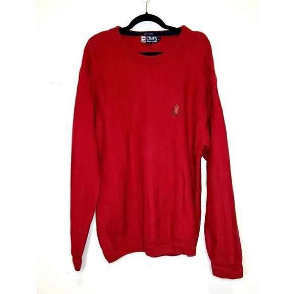 Chaps Ralph Lauren‎ Hand Framed Men’s Red Knit Embroidered Crest Logo Sweater L - Picture 1 of 8